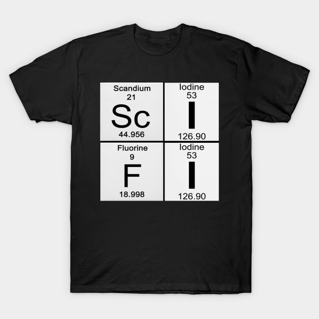 Science Fiction Lover Periodic Table Sci-Fi Scanium Iodine Fluorine Iodine T-Shirt by TSOL Games